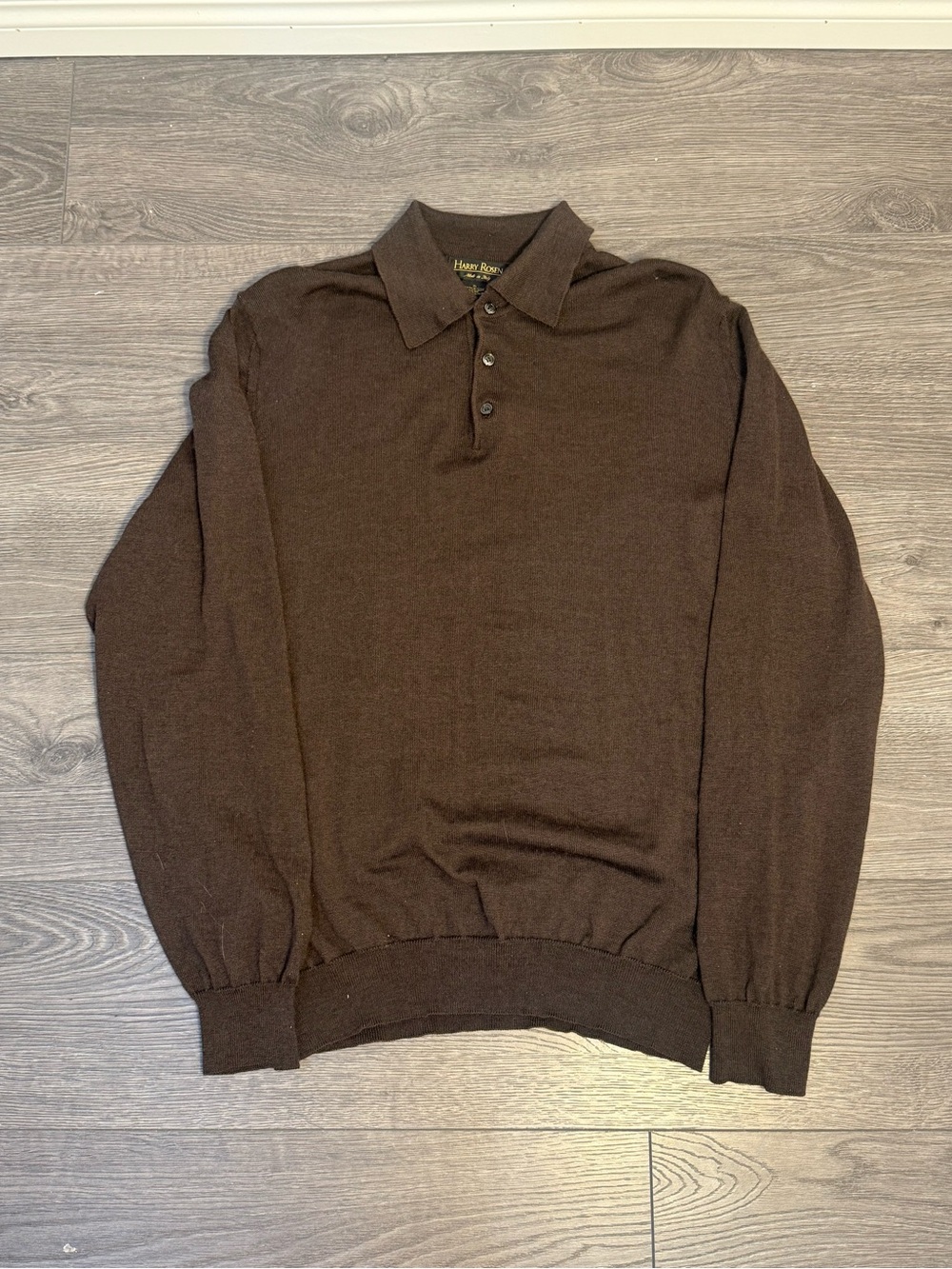 Harry Rosen Made in Italy 100% Merino Wool Knit Polo Sweater XL Brown